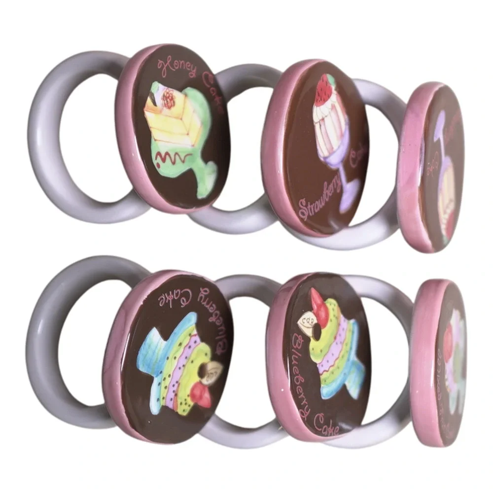 Vintage Pastel Dessert Ceramic Napkin Rings Set of 6